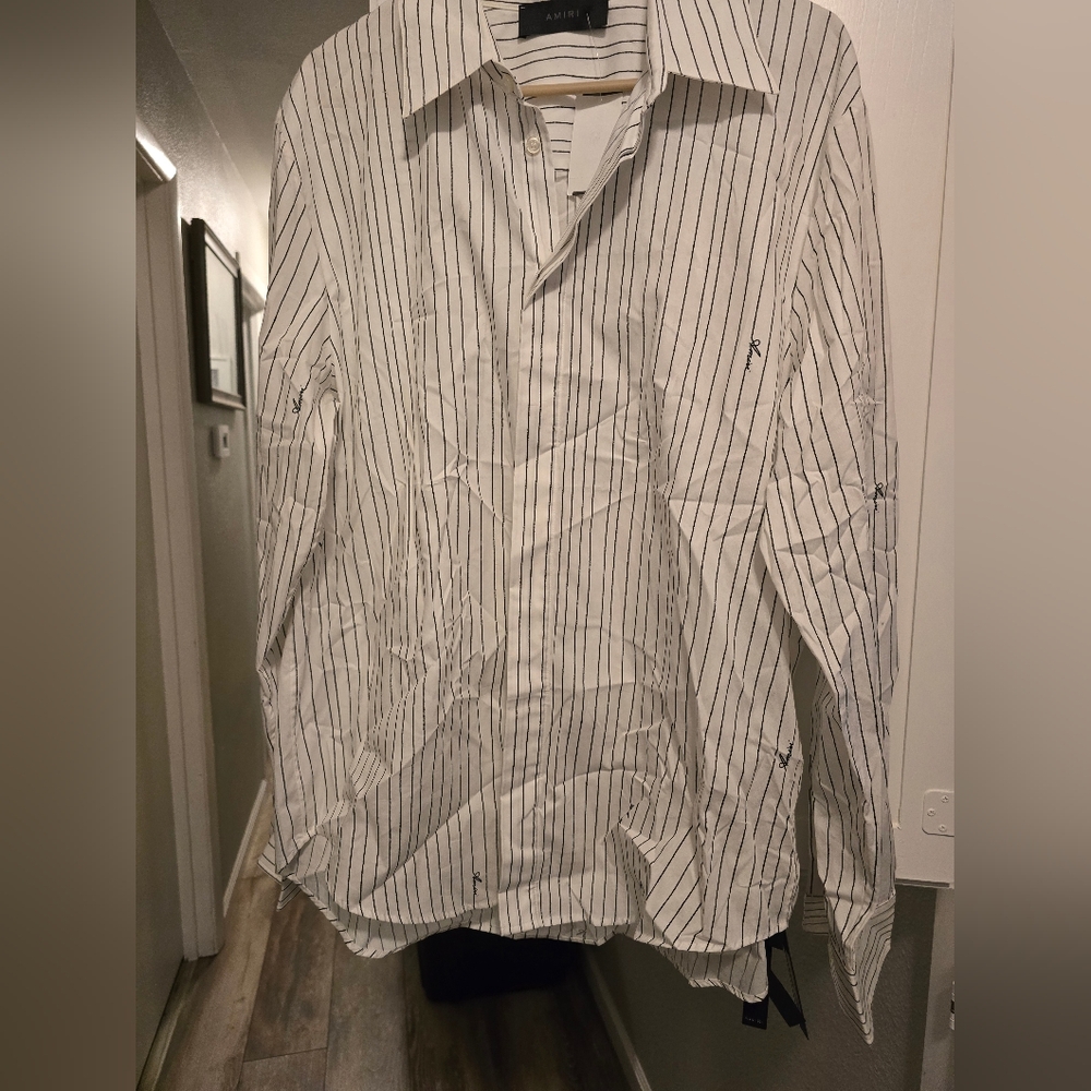 NWT AMIRI White and Black Striped Button Down Shirt